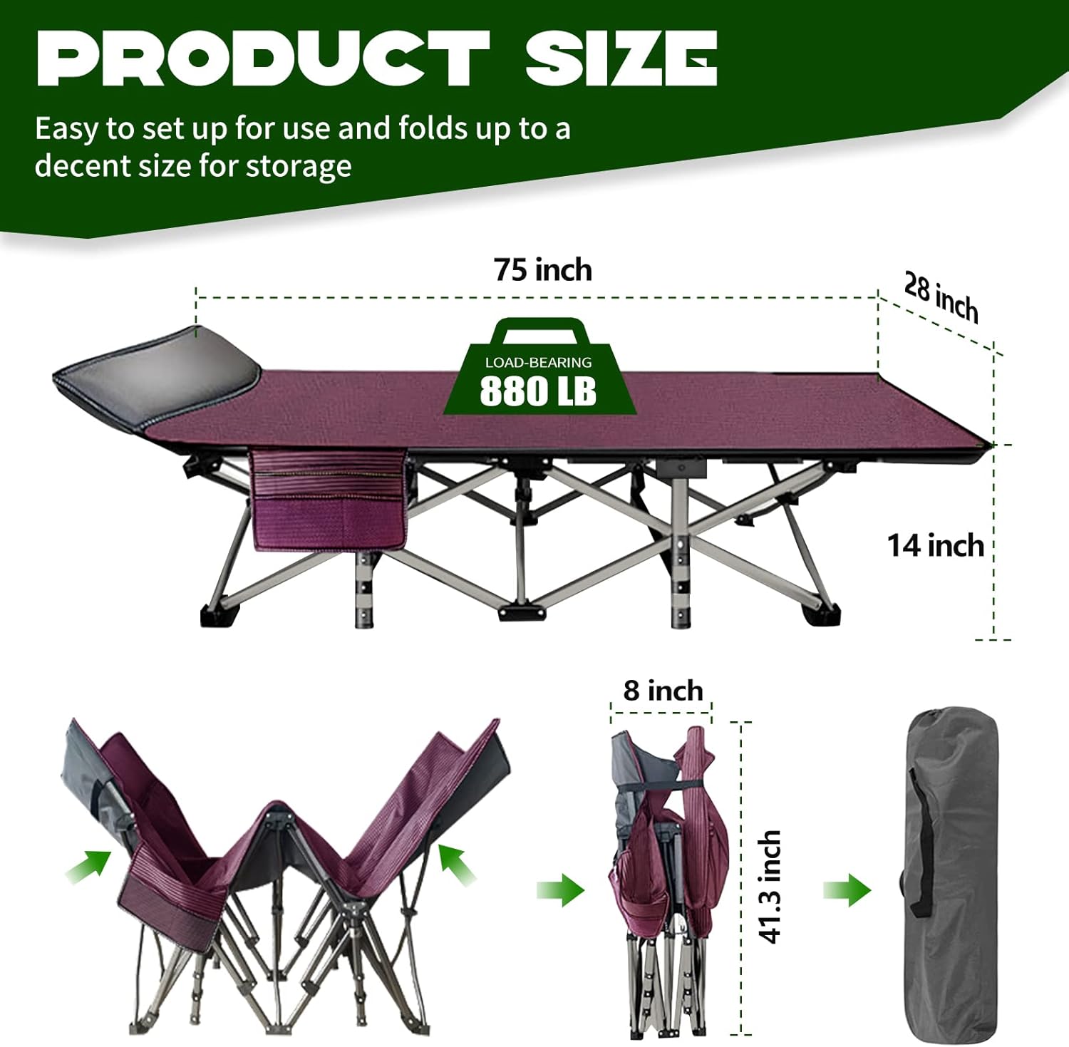 Barbella Folding Camping Cot, Folding Cot Camping Cots for Adults, Portable Sleeping Cot with Mattress Foldable Outdoor Bed Camp Cots Guest Bed with Carry Bag for Home, Office & Outdoor Use