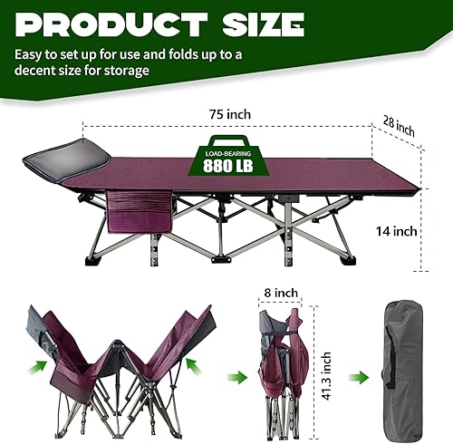 Miniatura 4 de Barbella Catre plegable para campamento, catre plegable para adultos, catre de dormir portátil con colchón plegable para exteriores, catres de