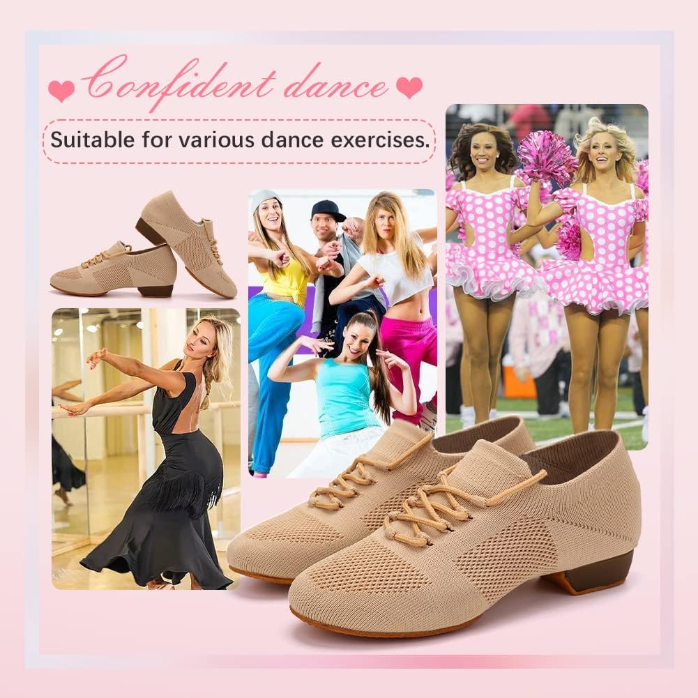 YKXLM Women Standard Practice Social Dance Sneaker Beginner Dance Practice Shoes for Women Low Heel Ballroom - Image 6
