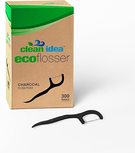 EcoFlossers Carbón 300 unidades, hilo dental ecológico para adultos y niños, púas de hilo dental para uso diario, palillos de hilo dental fáciles de