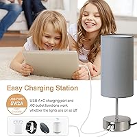 Vista 5 de Yarra-Decor Lámpara de noche mejorada con puertos de carga USB A+C y salida de CA, lámpara de mesa de control táctil para dormitorio, lámpara de Gris