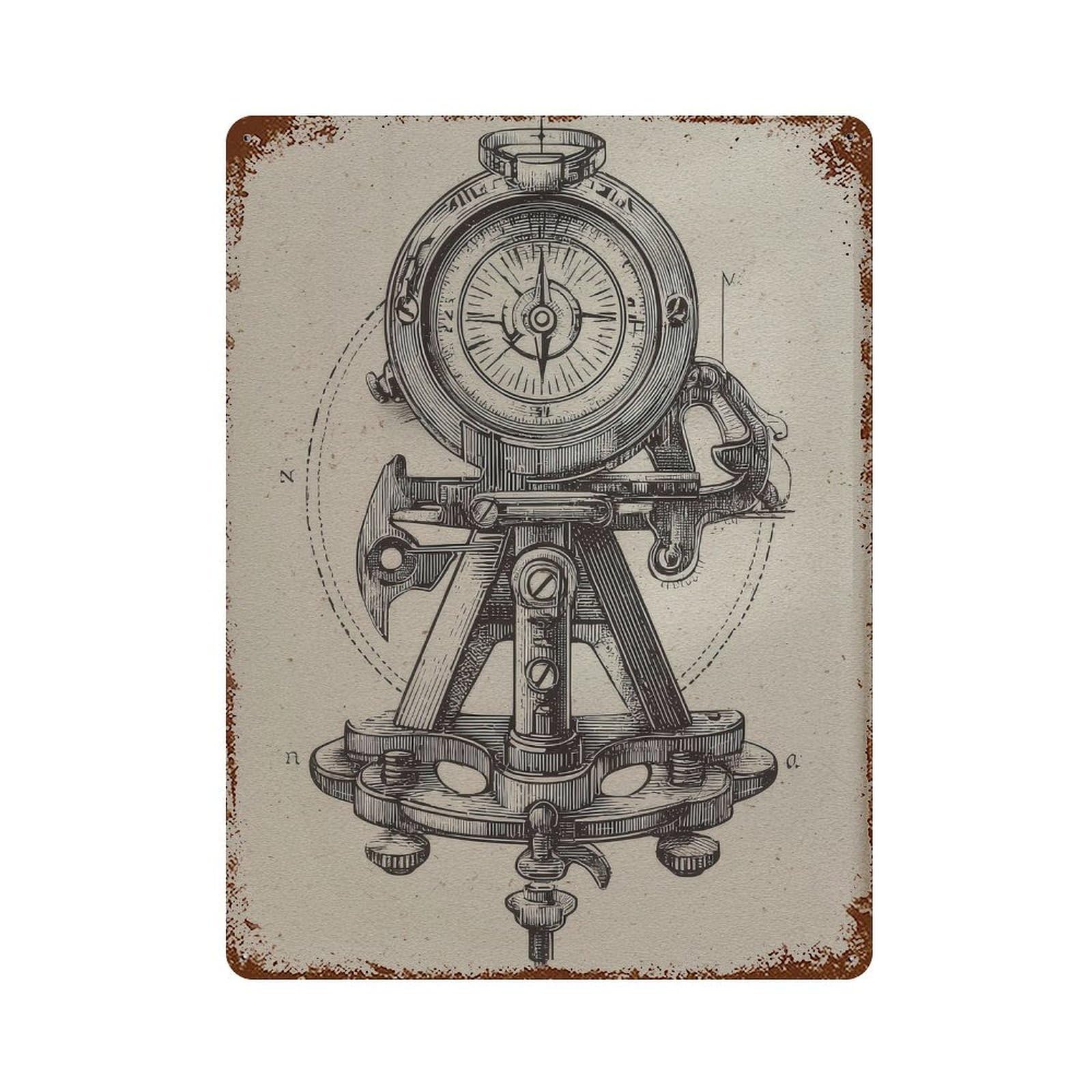 xiaoxiaoshen Surveying Instrument. Steampunk Technical Drawing Wall Decor Art Metal Tin Poster Modern Home Decor Art Home Bar Shop Decorations Vintage Sign 40x30cm