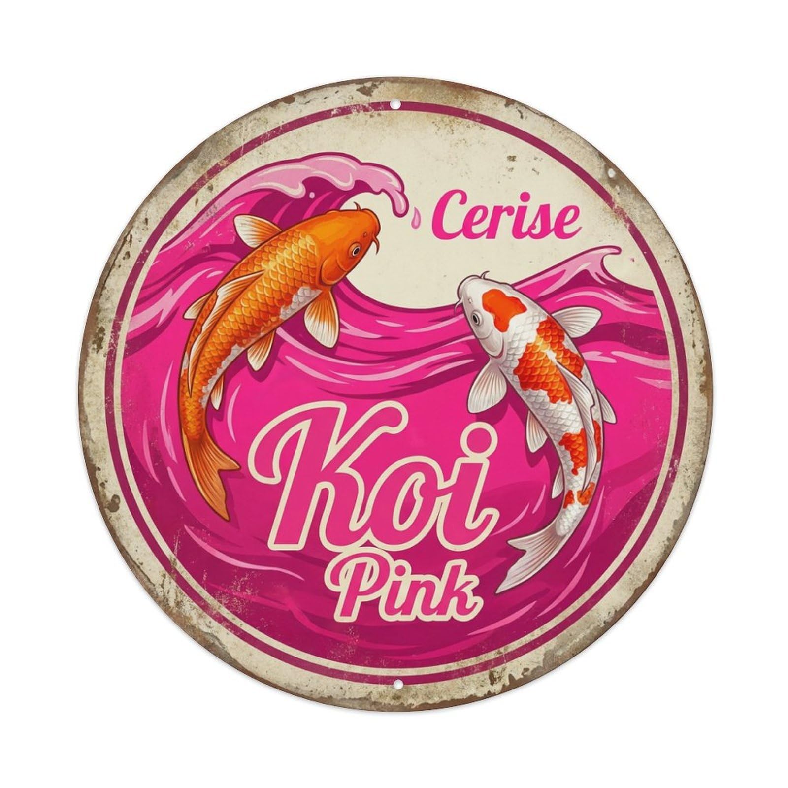 Koi Fish Cerise Pink Waters Bright Vibrant Bold Striking Metal Tin Sign