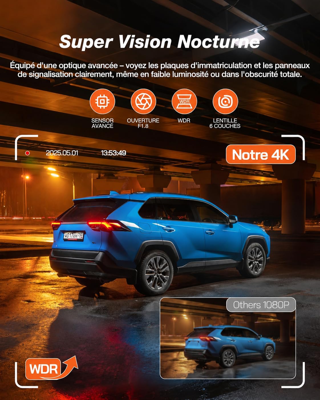 iZEEKER 4K Dashcam Voiture Avant Arrière, Wi-Fi 6 Intégré, Carte SD 32G Offerte, Caméra Dual 4K+1080P, Écran IPS 2,99", Contrôle APP, Vision Nuit, G Capteur, Enregistrement en Boucle, Mode Parking 24H
