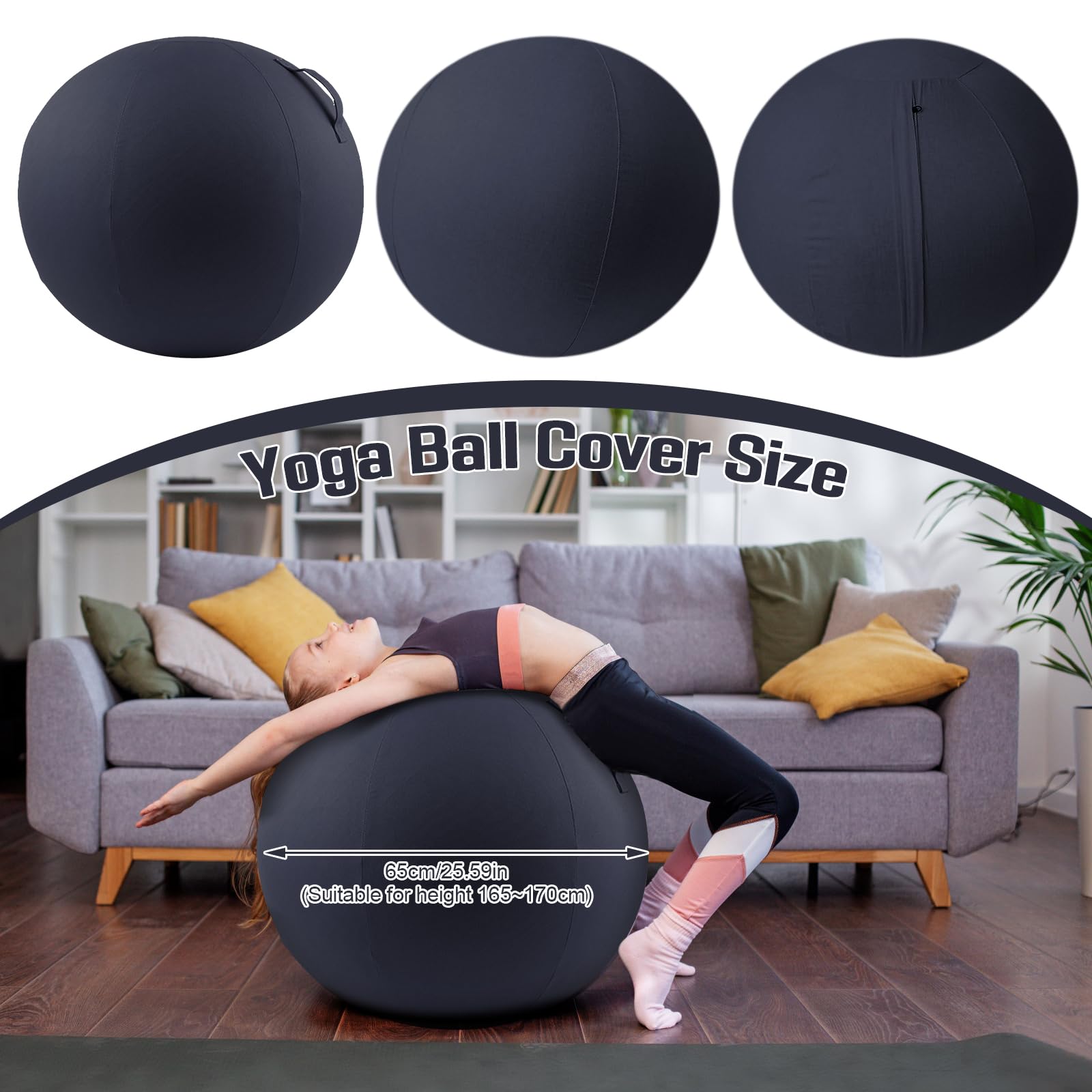 Stoff-Sitzball 65cm, Yoga-Ball-Schutzhülle, Ergonomische Sitzmöbel für Büro und Heimbüro, Solid Farbe Baumwolle Yoga-Ball-Abdeckung Bequem und Atmungsaktiv, Ballauflage - Waschbarer