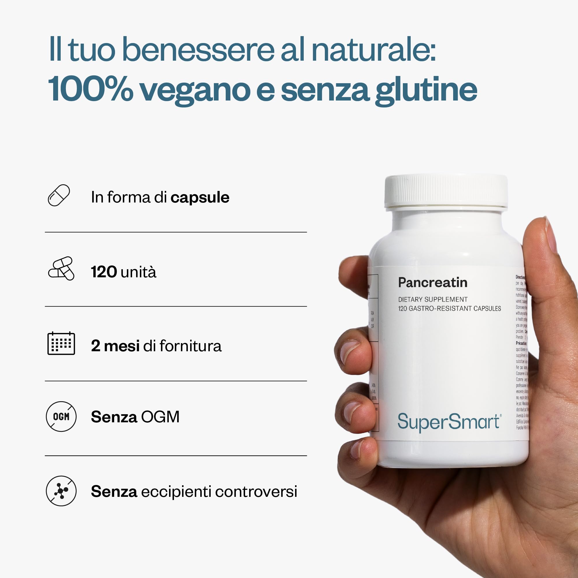 Pancreatin Integratore - Contiene Enzimi Digestivi - No-OGM - SuperSmart | Sostiene appieno la Digestione e Ottimizza l'Assorbimento dei Nutrienti da parte del corpo - 120 Capsule a rilascio