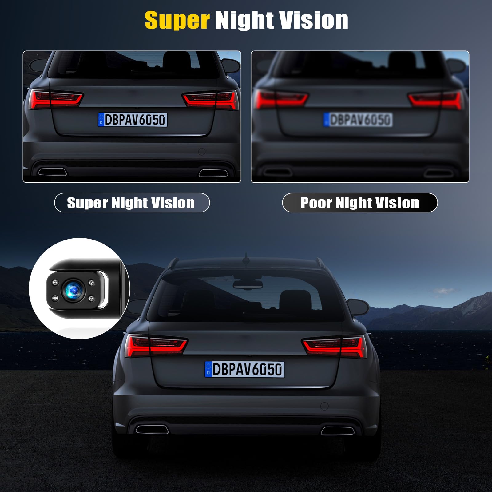360° 4 Canaux Dashcam Voiture Avant Arriere, 3-Pouces Caméra Embarquée Voiture avec Vision Nocturne 8 IR, Vidéo en Boucle, Aide au Stationnement