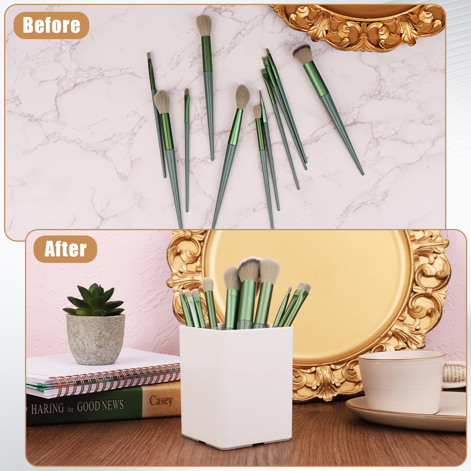 HAOWANWW 4 Pcs Pen Holder for Desk Pencil Holder White Pen Pot Square Plastic Pencil Organizer Pen Cup Makeup Brush Storage Organizer Waterproof Multifunctional for School Home Office Supplies - Image 4