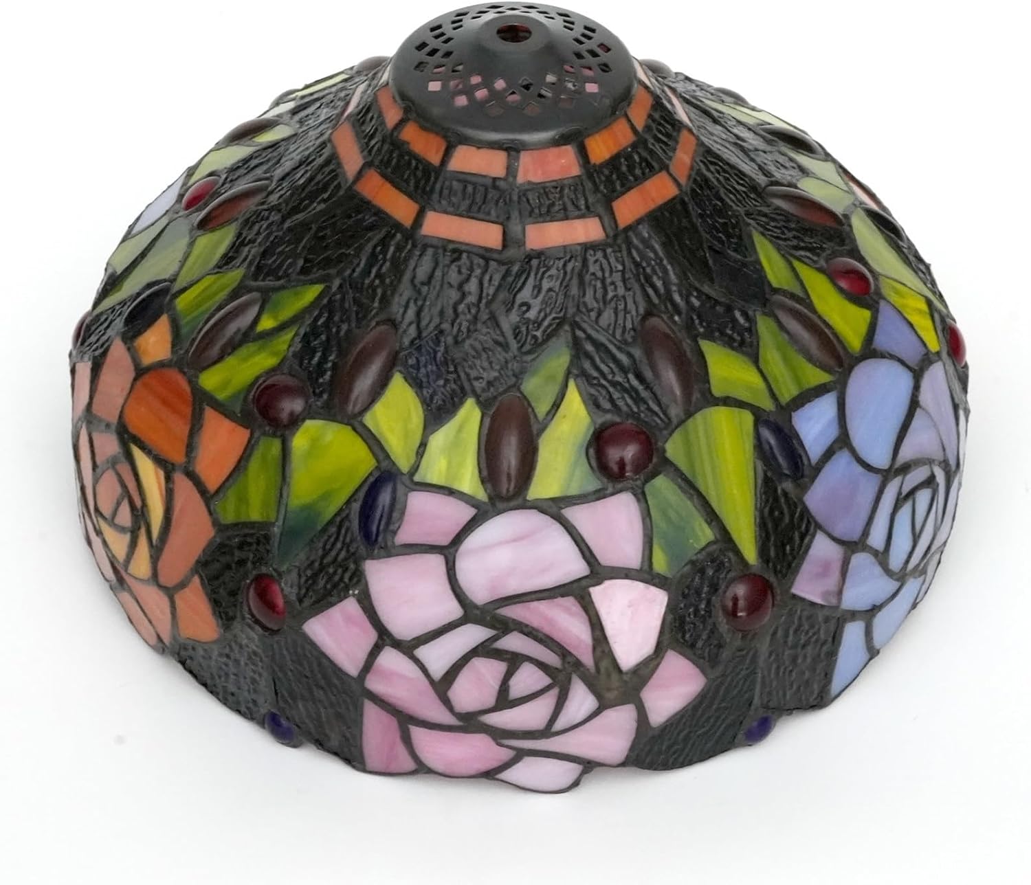 Tiffany Style Lamp Shade 12 Inch Stained Glass Lampshade Replacement Black Roses Ceiling Light Shade for Table Lamps Pendant Light Floor Lamp Handcrafted Vintage Home Deco