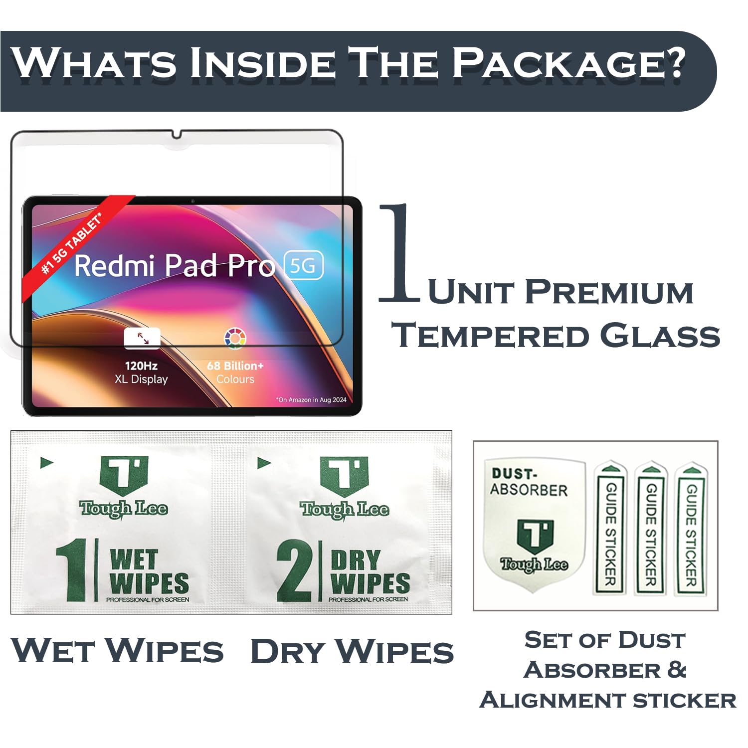 Tough Lee Tempered Glass Screen Guard Protector for Redmi Pad Pro 12.1 inch (Anti Scratch, FingerPrint, SmudgeProof) (with Easy Installation Kit) (Pack of 1) — Amazon image 8