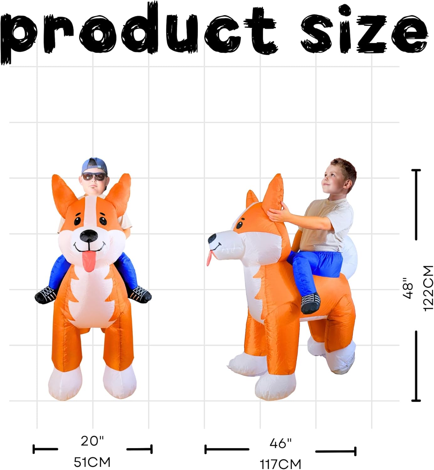 PTS Inflatable Costume Kid, Blow Up Ride On Corgi Dog Costume for Halloween Inflatables Cosplay Party - Image 6