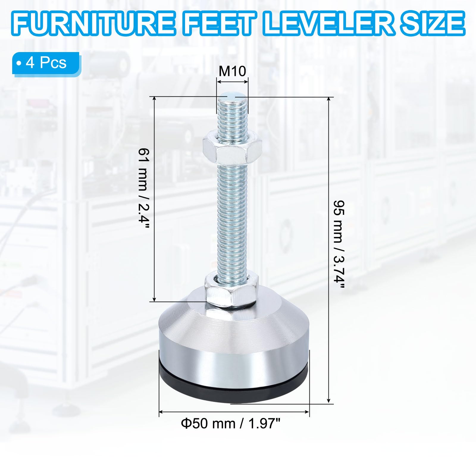 PATIKIL Furniture Leveling Feet 2" Dia Base M10 Thread - Image 2