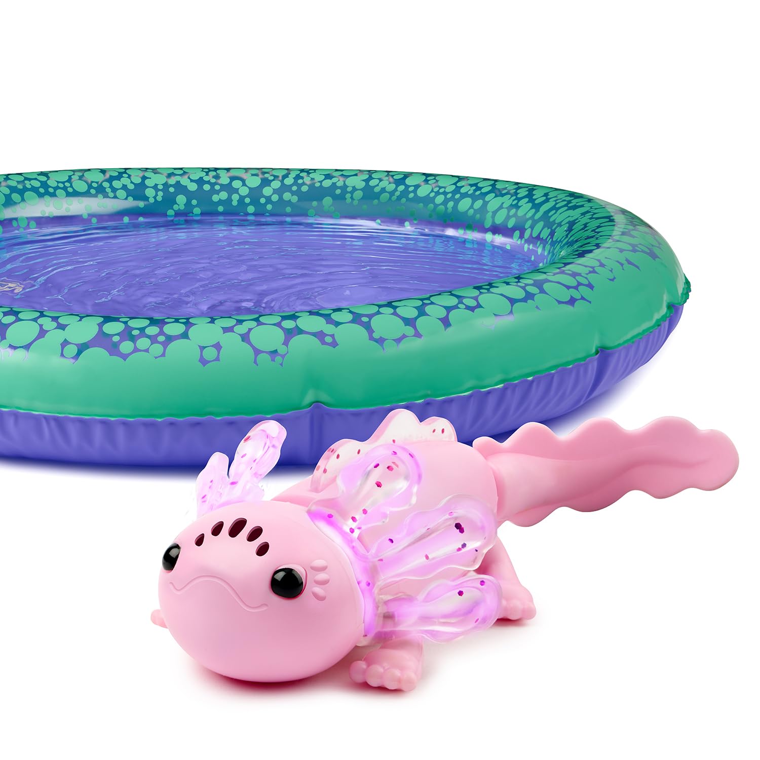 Interactive Baby Axolotl with Inflatable Pool, Alix, Swims and Lights Up in Water, Rainbow Lights Tell Your Mood (Ages 5+)