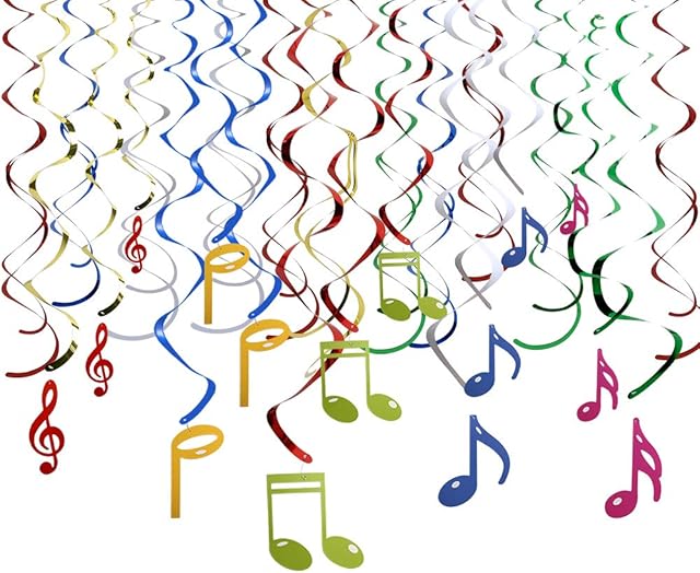 HOWAF Music Note Multi Coloured Hanging Swirls Decorations(30Pack), Party Spiral Garland Ceiling Decoration for Concert Party, Wedding, Birthday Party Decorations Supplies Ornaments