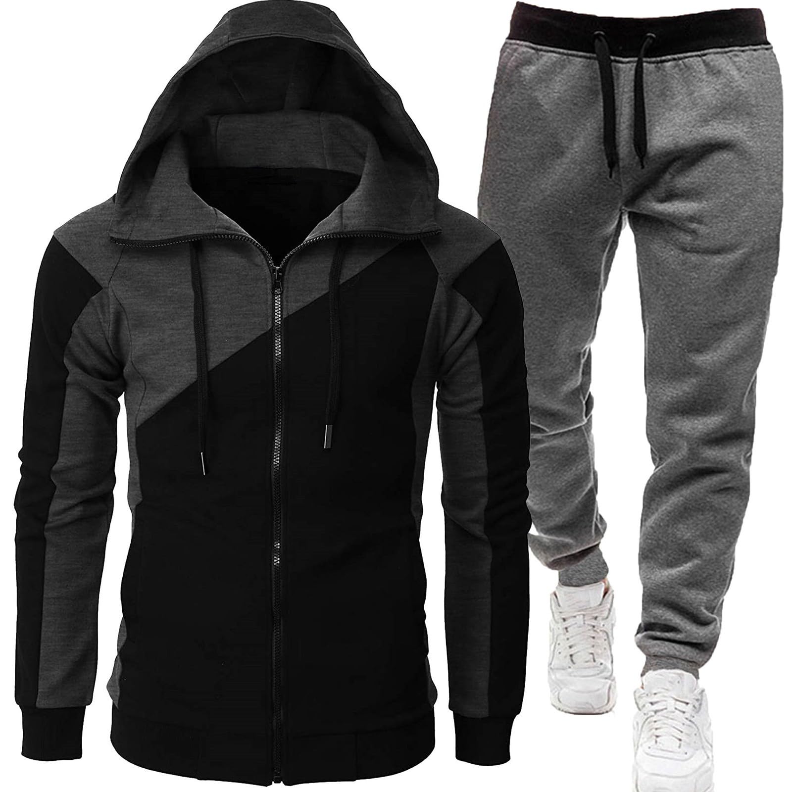 jbyrvq Mens Tracksuits 2 Piece Hood Full Zip Sweatsuits Set