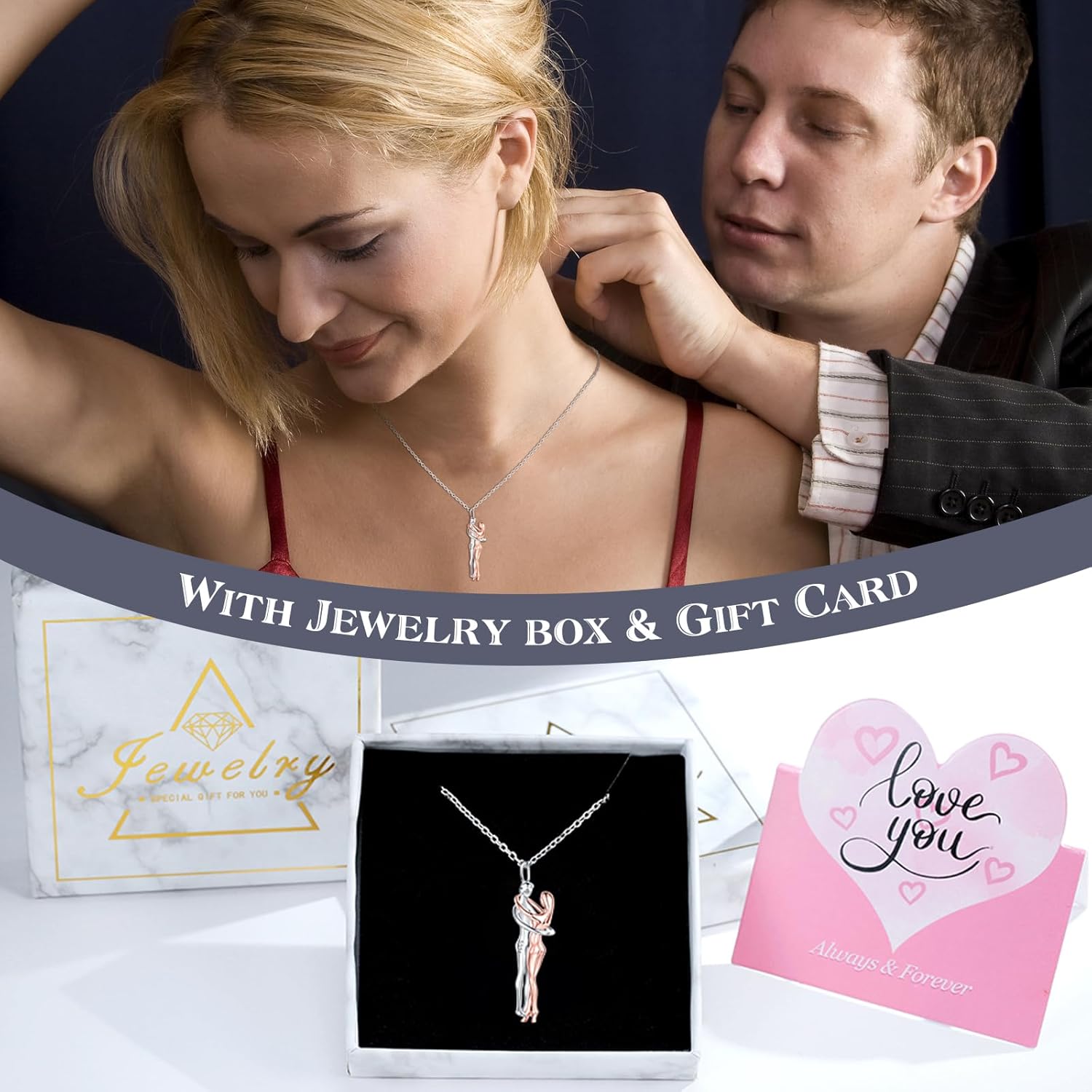 Sariel Valentine's Day Gift Necklaces for Women Hug Necklace for Women Wife Girlfriend 925 Sterling Silver Man and Woman Hugging Necklace Couples Jewelry Gifts