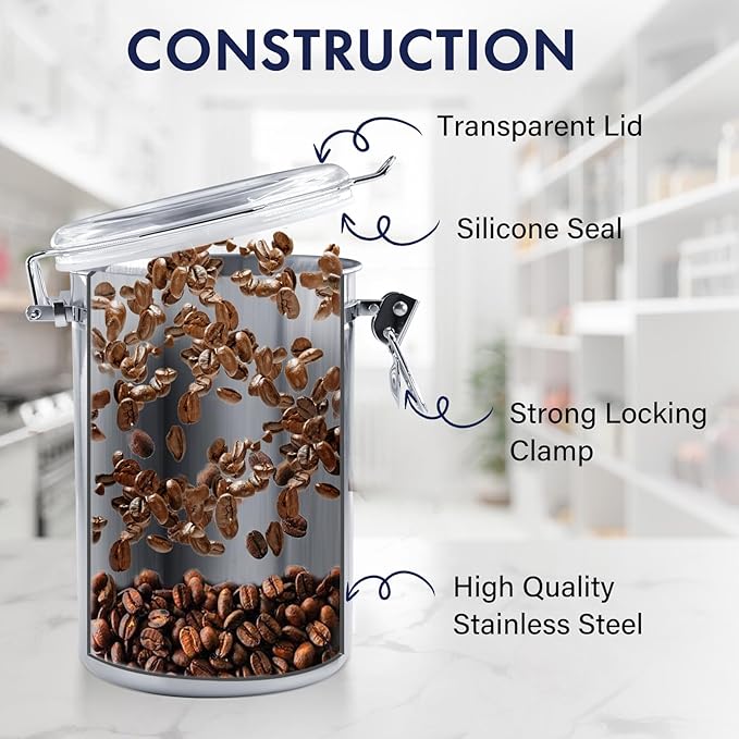 Each canister features a clear acrylic lid that seals tightly to keep your food fresh and free from moisture, insects, and other contaminants. The stainless steel construction is durable, rust-resistant, and easy to clean, making it a long-lasting addition to your kitchen counter.
