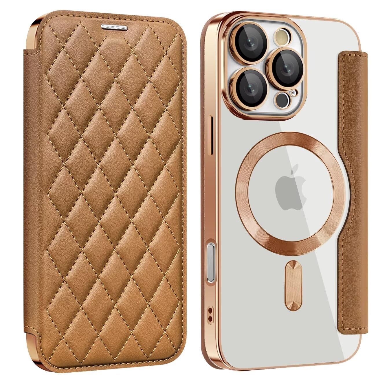GRACE iPhone16背面手帳型ケース ベージュ 背面手帳型 iPhone16pro ケース ミラー 鏡付き アイフォンse