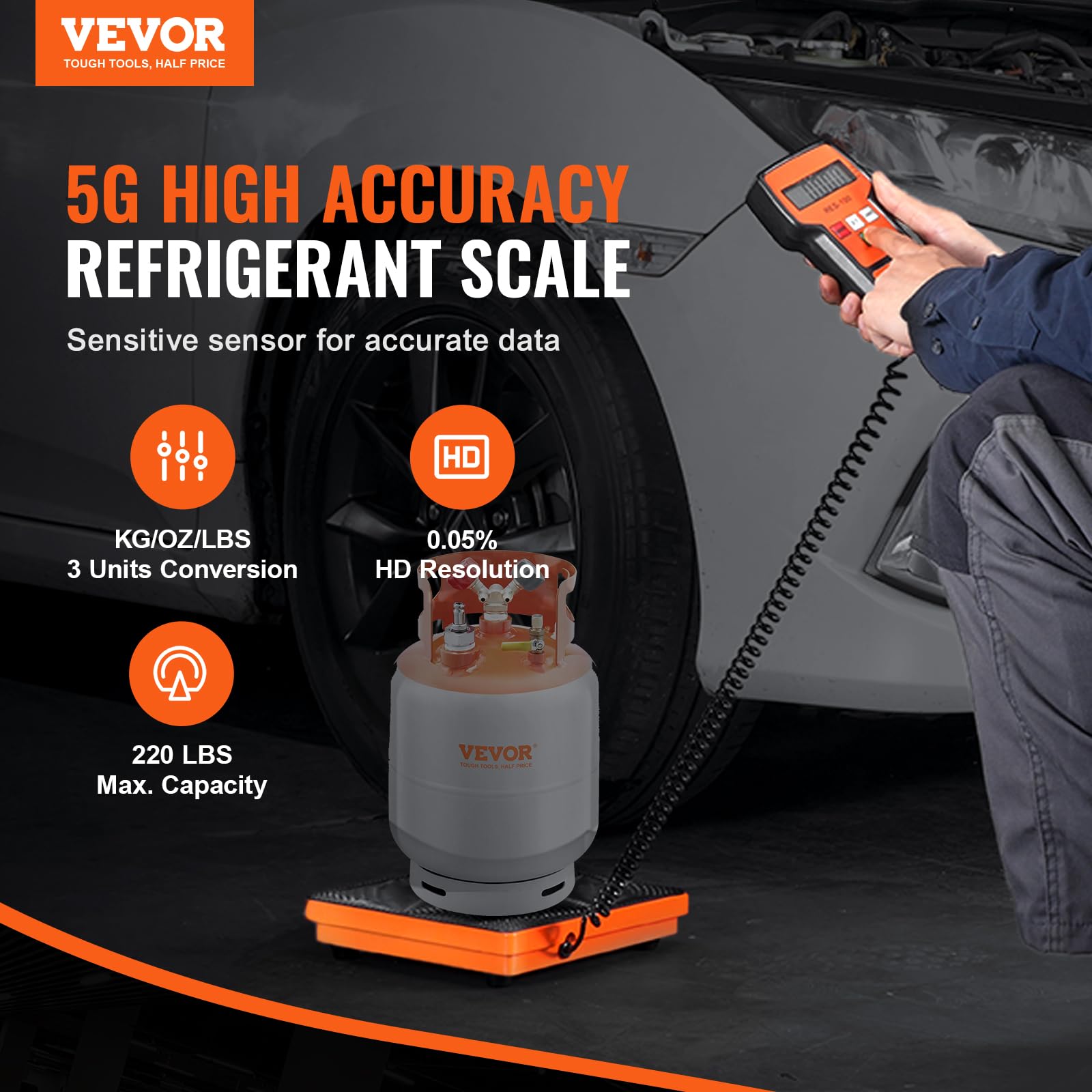 VEVOR HAVC Bilancia refrigerante 100 kg con telecomando cablato, bilancia digitale ad alta precisione da 5 g con custodia e batteria a secco
