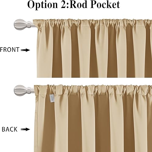 Miniatura 4 de WONTEX Cortinas opacas de 42 x 45 pulgadas de largo, color beige, con aislamiento térmico, oscurecimiento de la habitación, pestaña trasera y