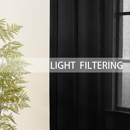 Miniatura 5 de UPOPO Cortinas traslúcidas negras de 25 pulgadas de ancho x 36 pulgadas de largo, cortinas plisadas modernas para ventana de cocina, 2 paneles con