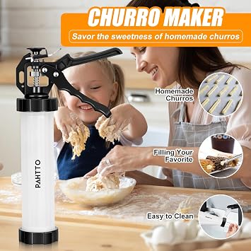 Churro Maker Kit, Hollow Churro Machine, Churro Maker Gun with Piping Bag and 2 Cleaning Brushes, 5 Nozzles for Various Shapes, Maquina para Hacer Churros, Perfect Gift