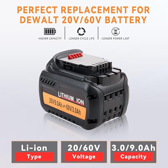 2-Packs 20V/60V 6.0Ah Replacement for DeWalt 60V Flexvolt Battery DCB606 DCB609 DCB612, Compatible with DeWalt 20V/60V Max Cordless Power Tools DCB209 DCB207 DCB206 DCB205 DCB204 DCB203 DCB201 DCB200