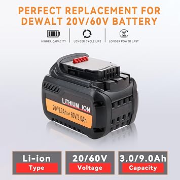 2-Packs 20V/60V 6.0Ah Replacement for DeWalt 60V Flexvolt Battery DCB606 DCB609 DCB612, Compatible with DeWalt 20V/60V Max Cordless Power Tools DCB209 DCB207 DCB206 DCB205 DCB204 DCB203 DCB201 DCB200