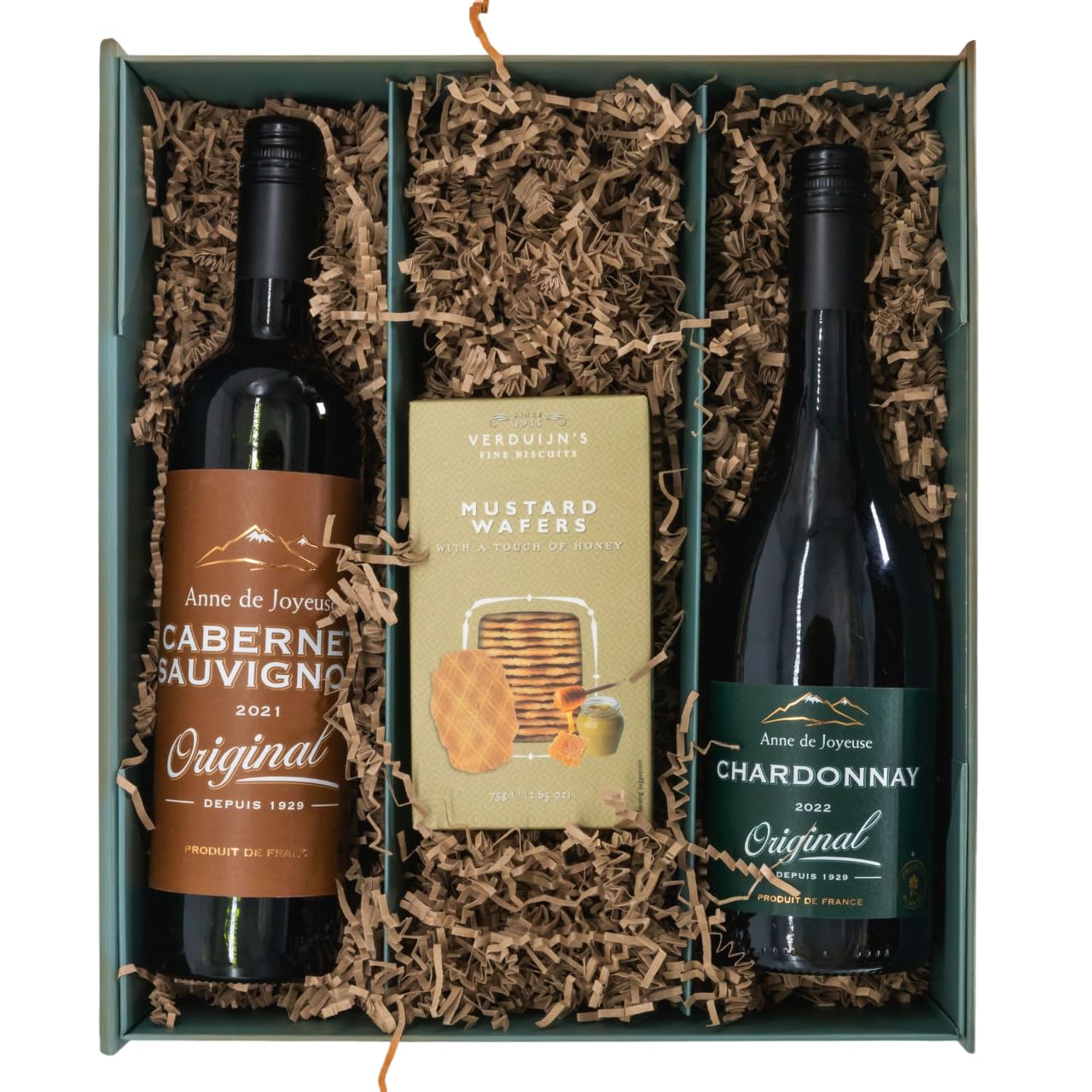Weinbox Frankreich mit Bio Honig Senf Cracker - Premium Geschenkset mit Cabernet Sauvignon & Chardonnay von Anne de Joyeuse, Perfekt für Weinliebhaber und besondere Anlässe