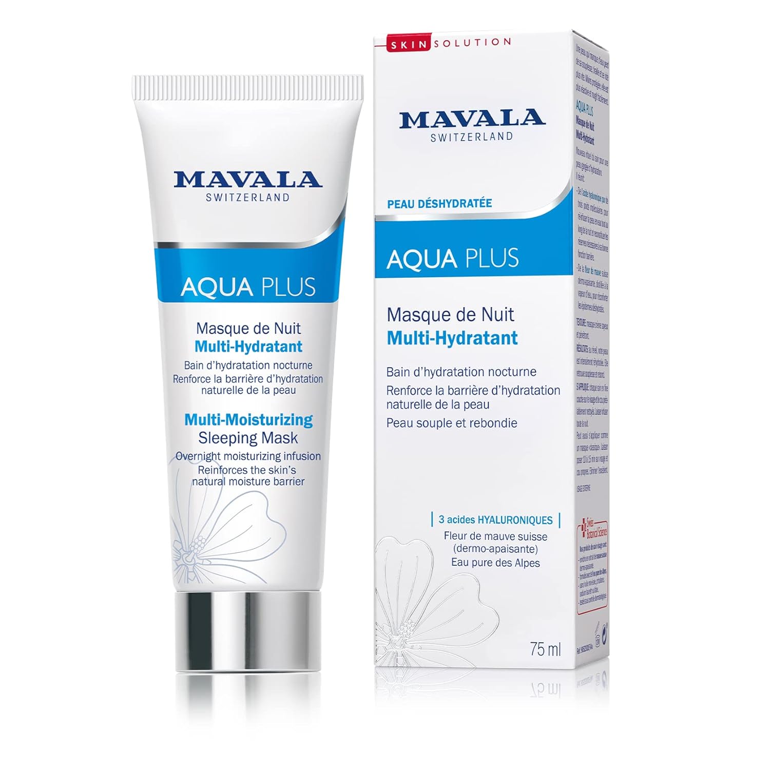 MAVALA AQUA PLUS Multi-Moisturizing Sleeping Mask | Rehydrates, Replenishes, and Reinforces Skin, Overnight Mask | Pure Alpine Water, Hyaluronic Acid, 2.6oz
