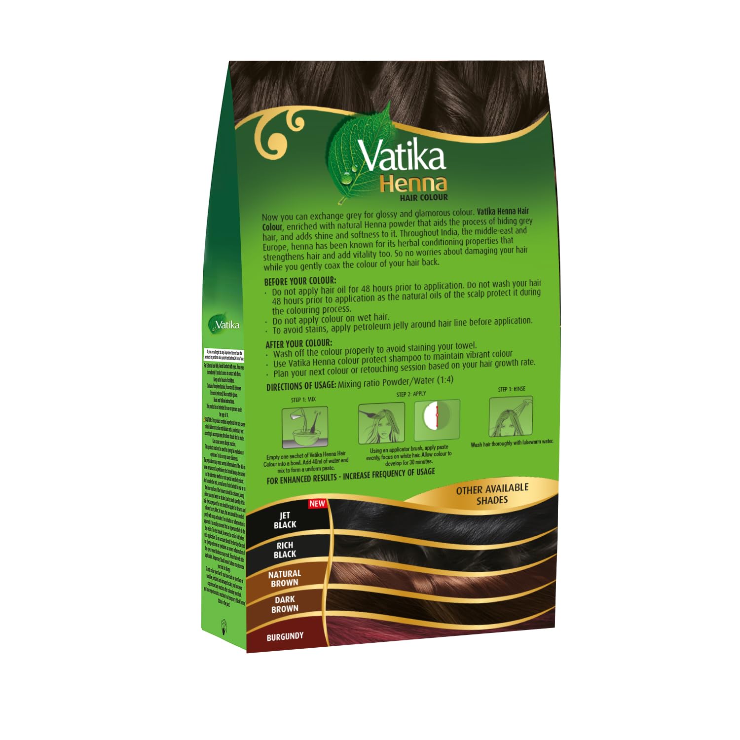 Vatika Henna farba do włosów czarno-brązowa, 6 x 10 g – naturalna henna i kawa dla pokrycia siwych i połysku, ekstrakt z granatu zapewnia żywy kolor, pielęgnuje i wzmacnia włosy