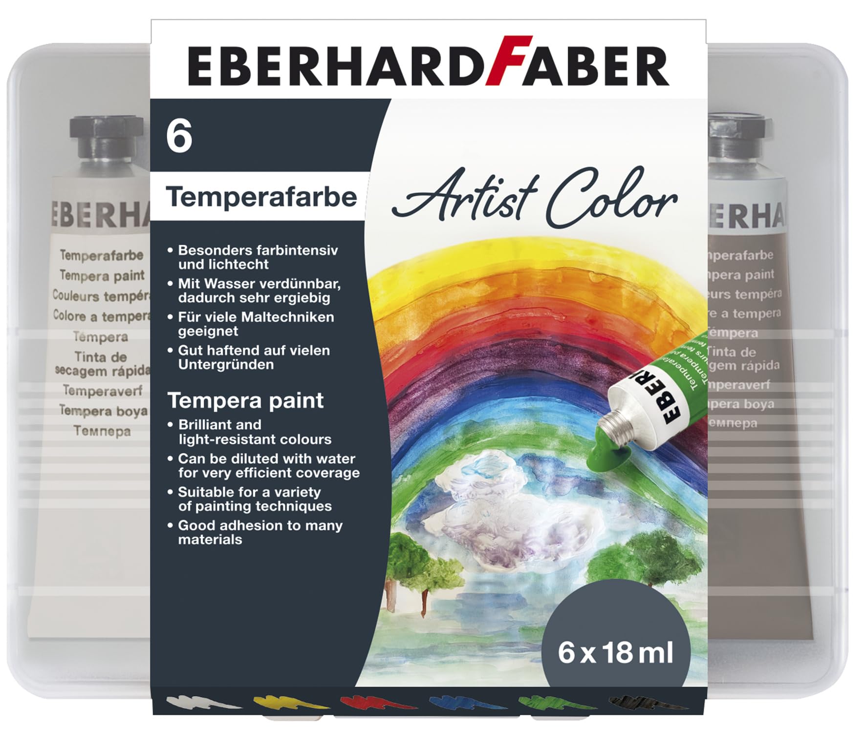 Eberhard Faber EFA Colour 575505 Tempera Paint Tube 6 Tubes School Paints 18 ml Each Can be Diluted and Mixed