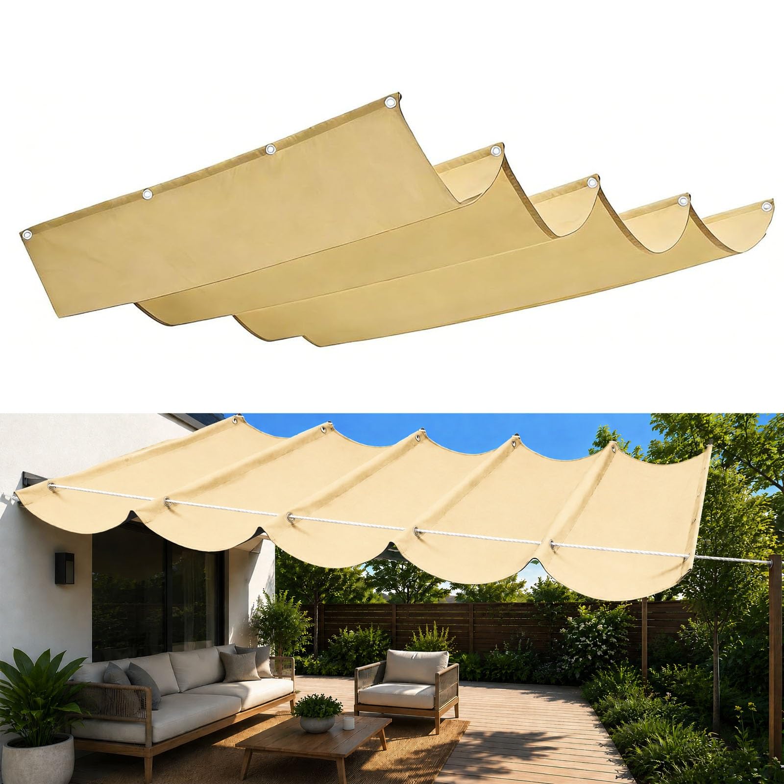 Voile ombrage rétractable contre le vent et la pluie 300x300cm jaune sable