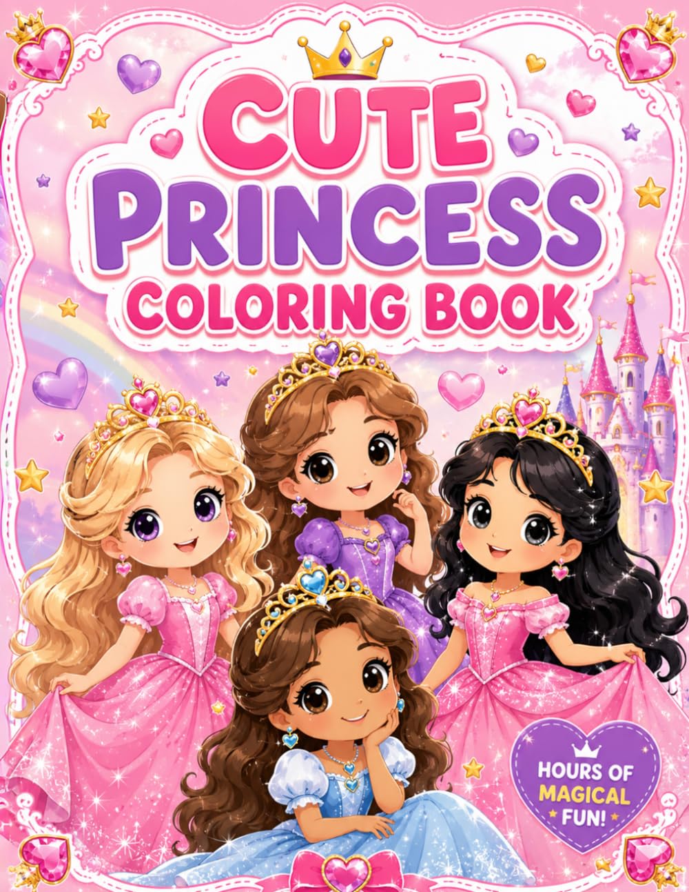 Cute Princess Coloring Book for Kids Ages 3–8: Fun and Easy Princess Coloring Pages with Castles, Crowns, Unicorns, and Magical Adventures for Girls