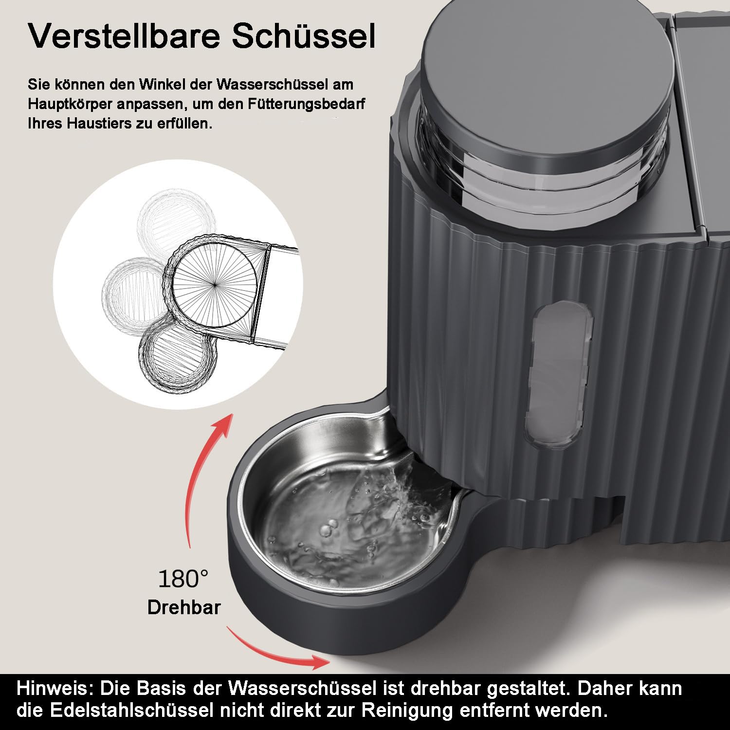 Gardner Pet Automatischer Futterspender Katzen/Hunde, 2 Edelstahlnäpfe 3L*2 | Nicht elektrisch, Edelstahlschüssel, Ohne Strom, BPA Frei, Gravitation, 3L*2, Grau