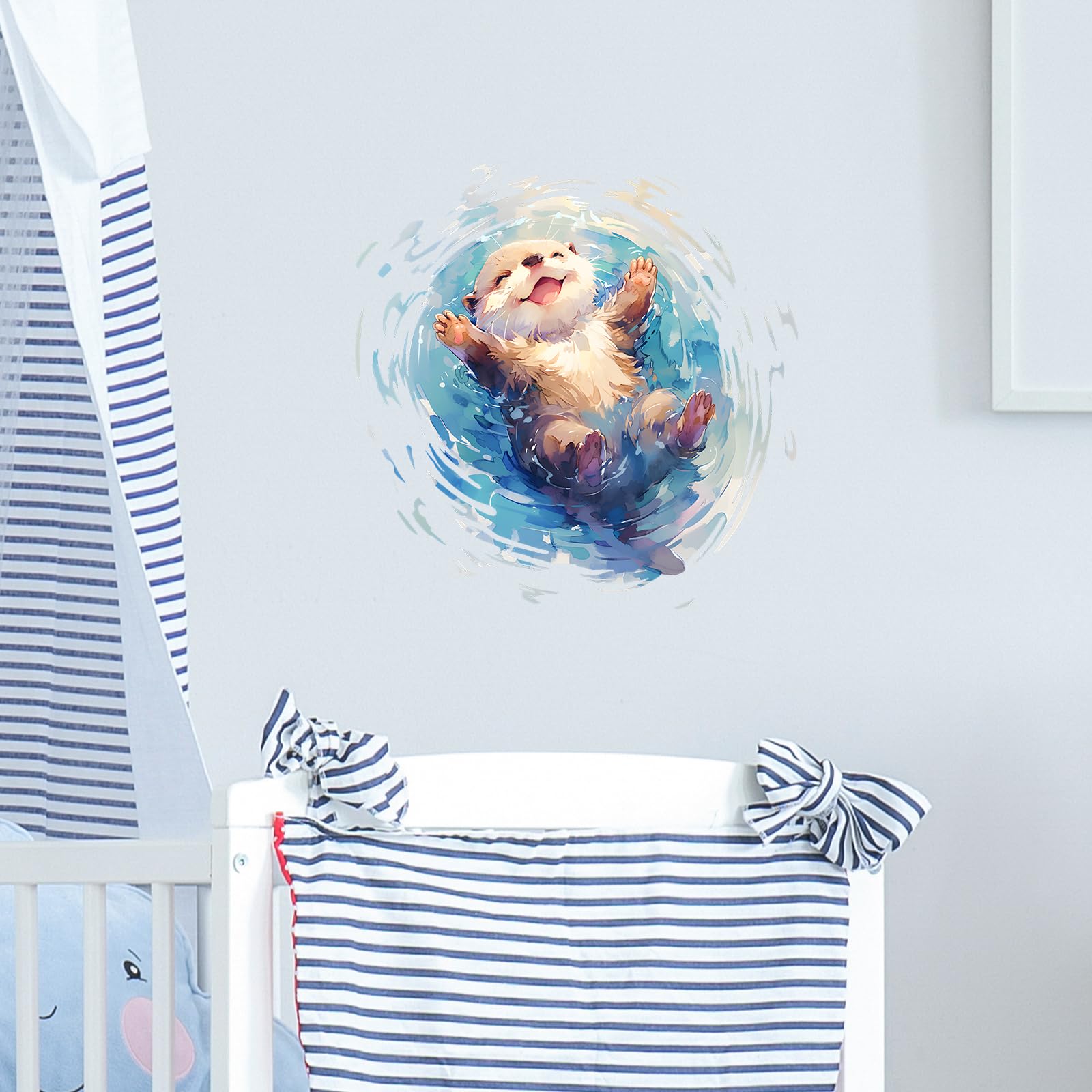 Calcomanía de pared de nutria de dibujos animados flotando en el agua, calcomanía de pared extraíble para despegar y pegar, decoración de pared para niños, bebés, aula, preescolar, baño, sala