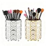 LUGUNU Makeup Brush Holder with Golden Silver Crystal Bling - Elegant Vanity Organizer for Brushes, Pens & Pencils, Ideal for Bathroom or Office Countertop(2Pack)