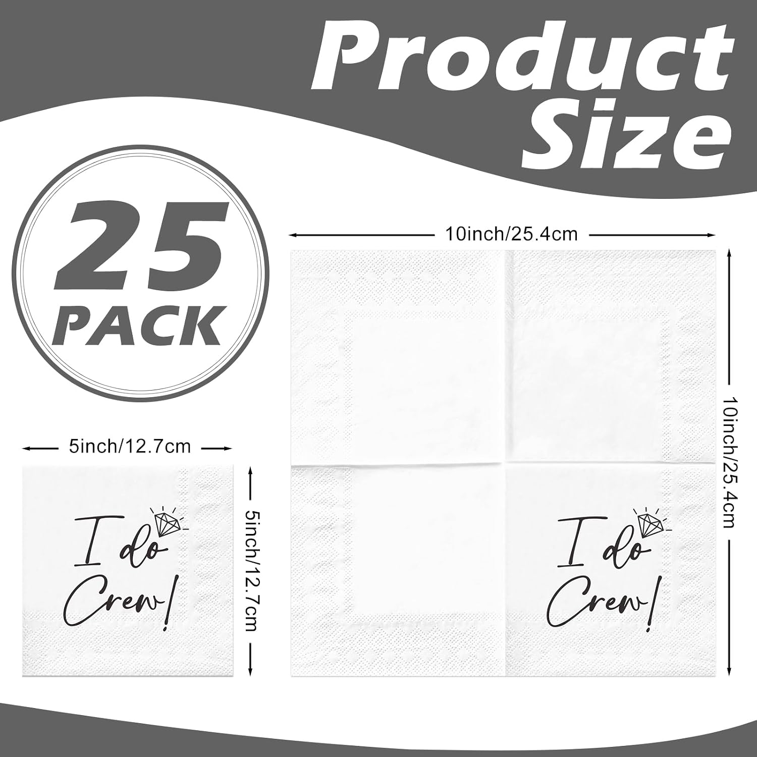 RUSPEPA 25 Pcs Bridal Shower Cocktail Napkins, "I Do Crew!" Elegant Script with Ring Design Disposable Paper Napkins for Bachelorette Party, Bridal Shower, Engagement, Wedding Decor, 3 Ply, 5 x 5 Inch image 2