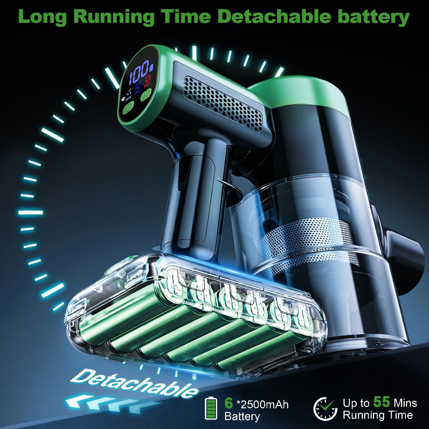 Cordless Vacuum Cleaner, 48Kpa Vacuum Cleaners for Home, 55Mins Stick Vacuum with Self-Standing & LED Display, Anti-Tangle & Wall Mount Charging, 10 in 1 Lightweight Vacuum for Pet Hair/Carpets/Floors - Image 6