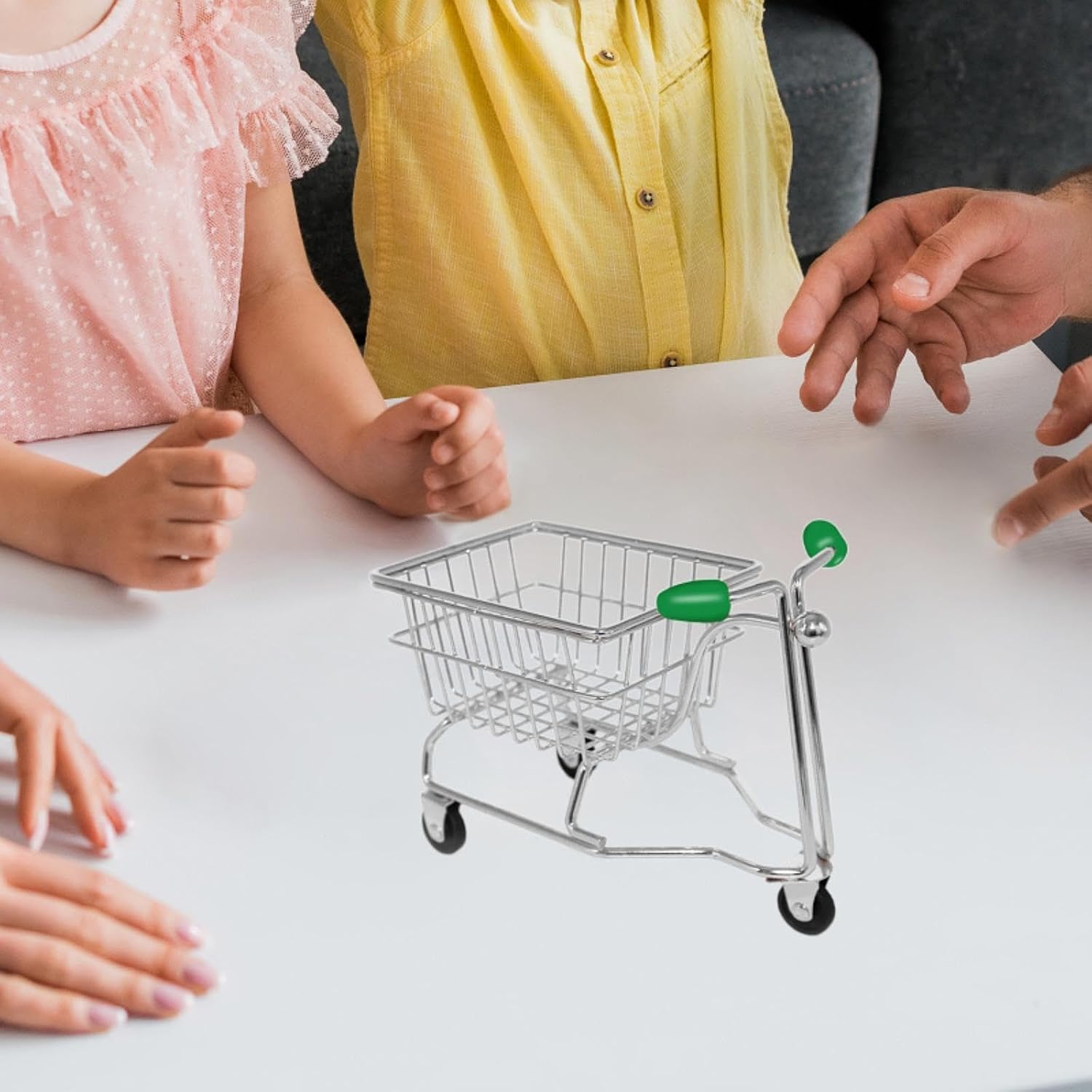 CALANDIS™ Miniature Shopping Cart Toy Trolley Model Fun Mini Storage Basket Girls Gift Argent and Green | Storage Boxes | Home Organization | Household Supplies & Cleaning