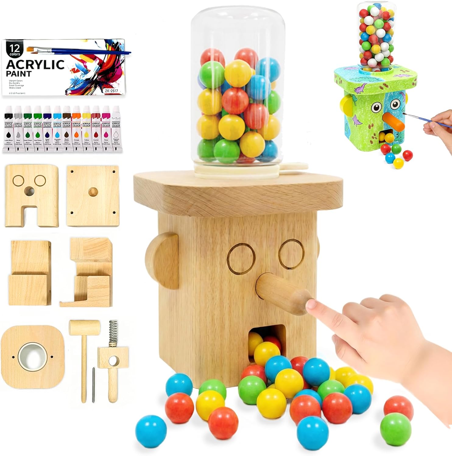 MUKESKY Wood Building Kits for Kids, DIY Woodworking Kit, Safe Creative Wooden Toys, Hand-Press Nose Candy Dispenser, Easy to Assemble, STEM Wooden Crafts for Boys & Girls