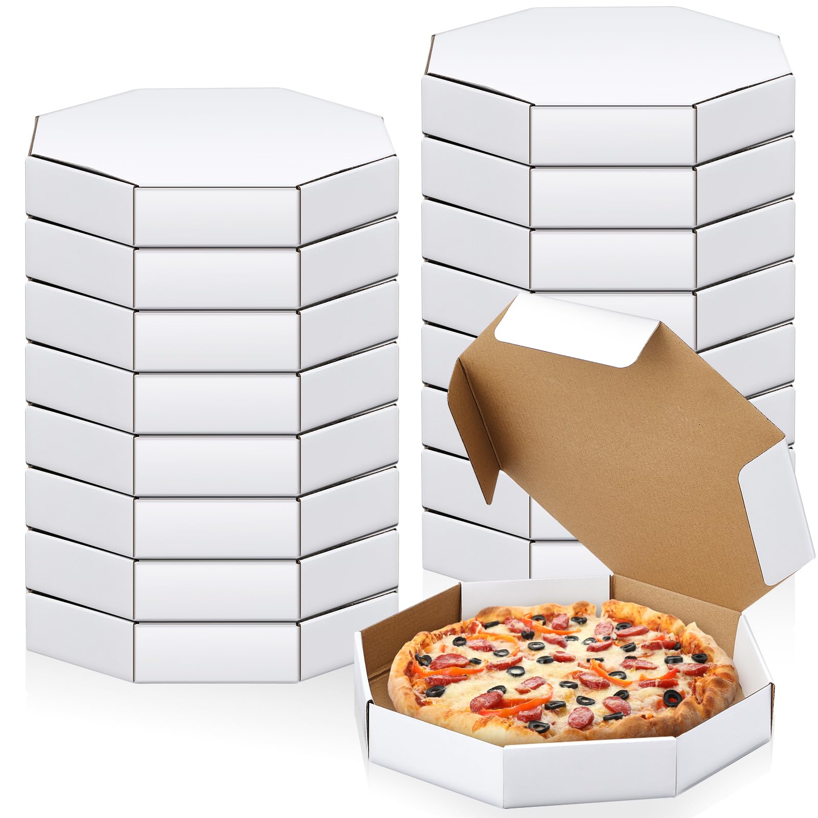 Teenyyou Paquete de 20 cajas octogonales de cartón corrugado para pizza para llevar de 12 x 12 pulgadas, paquete de 20 cajas de cartón corrugado para llevar, entrega de alimentos a granel, contenedor