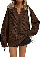 Trendy Queen Women's V-Neck Oversized Cable Knit Sweater - Cozy Fall Winter Pullover Fashion