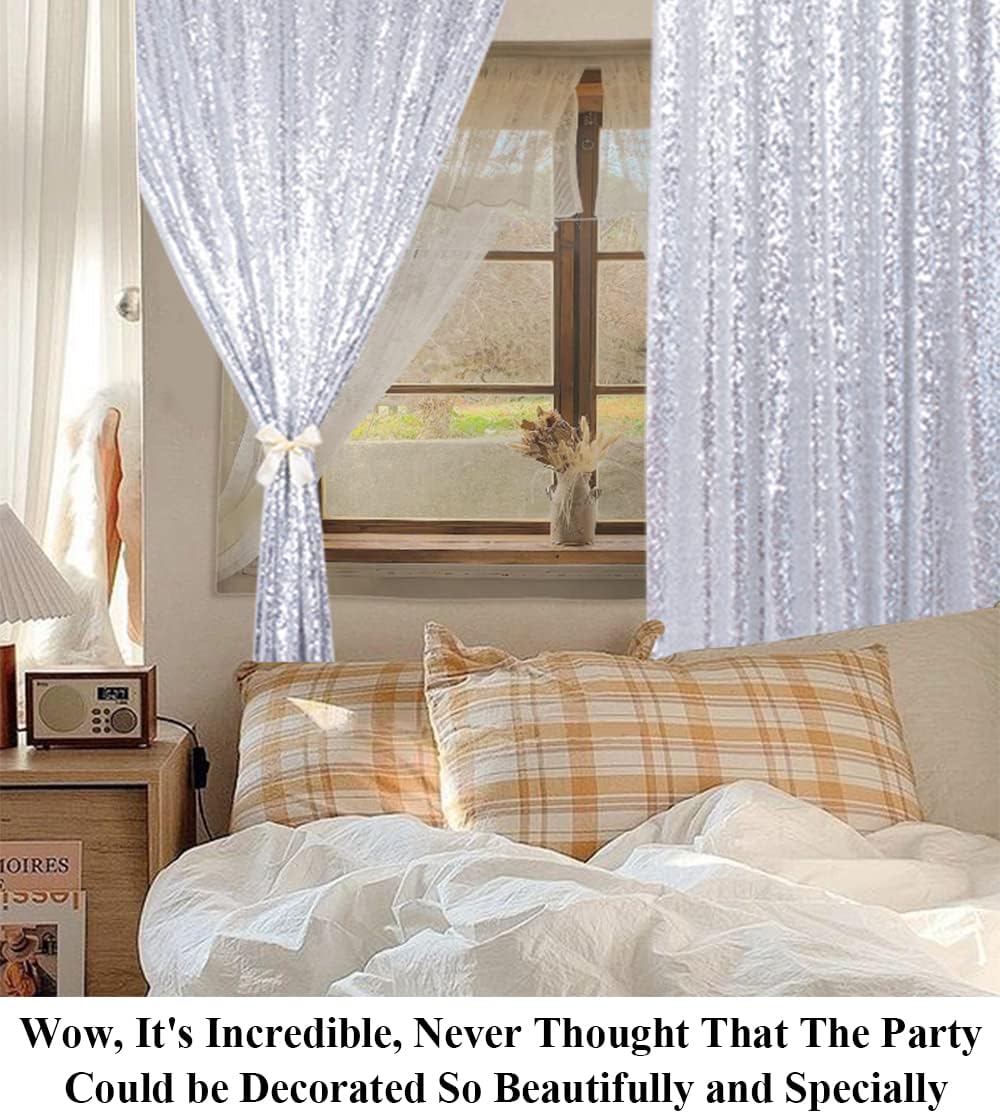Sequin Backdrop Photo Backdrop Glitter Backdrop Sequin Backdrop Curtain 2 Panels Blackout Curtains Photography Payette Sequin Backdrop Outdoor Curtains for Party Wedding (2ftx7ft, Silver)