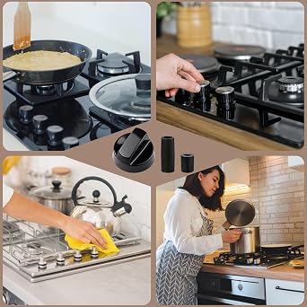 Universal Control Knobs Replacement Kit - 4 Pack Black Oven Control Knobs Replacement with 12 Adapters, Upgraded Stove Knob Compatible Oven/Stove/Range Universal Knobs, Easy Matching for Gas