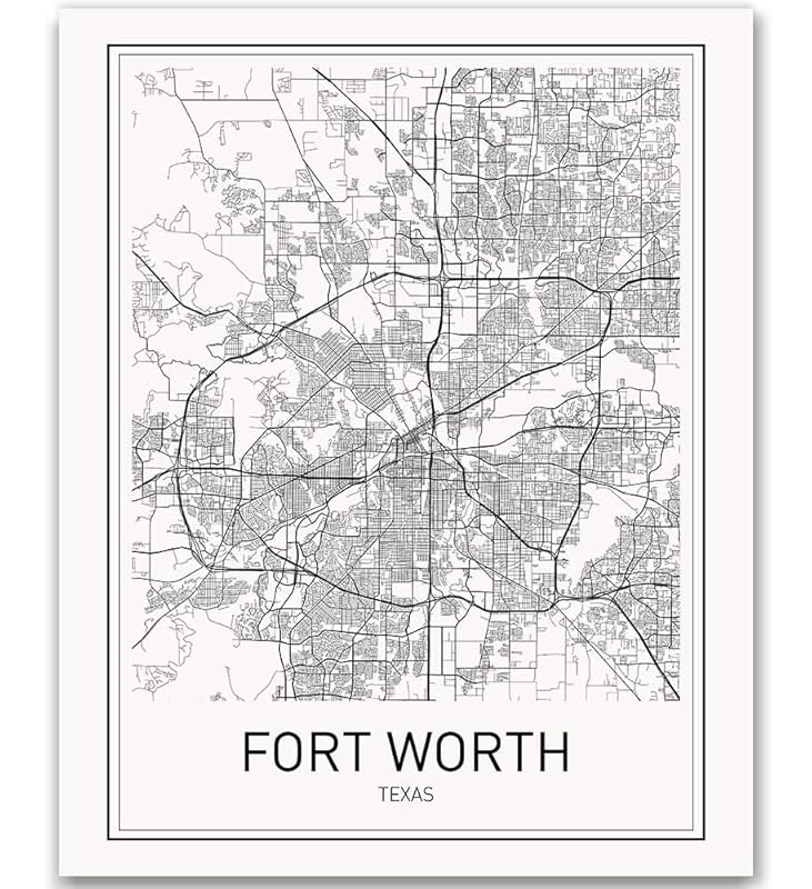 Fort Worth Poster Fort Worth Map City Map Posters Fort Worth Texas Map Wall Art