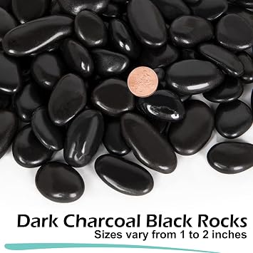GASPRO 8 lb Black River Rocks for Landscaping, Polished Black Pebbles for Potted Plants & Vases, Large 1-2 Inch Decorative Stones for Garden Beds, Planters & Aquariums Decor