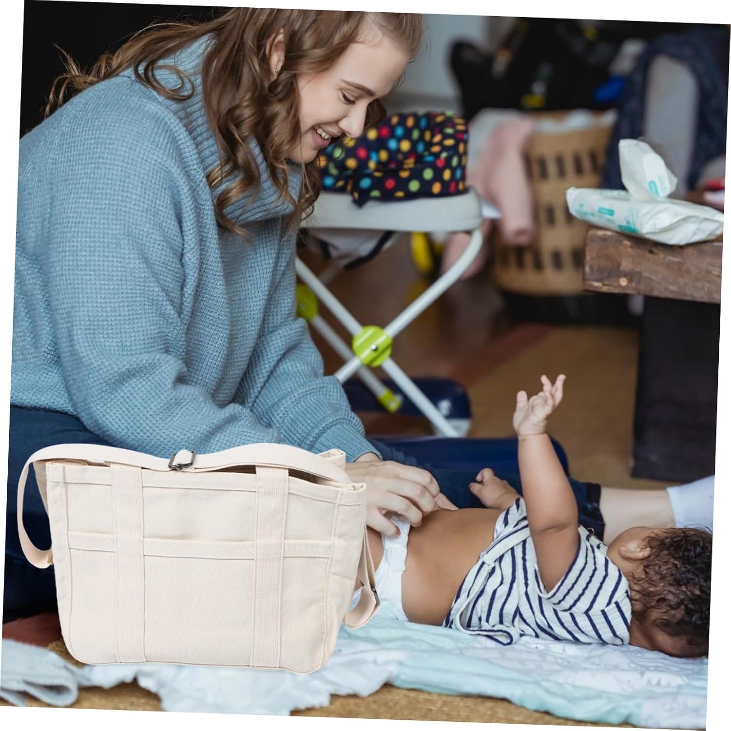 Tote Bag Large Canvas Shoulder Bag for Mothers Versatile Crossbody Handheld Design Practical Diaper Organizer for
