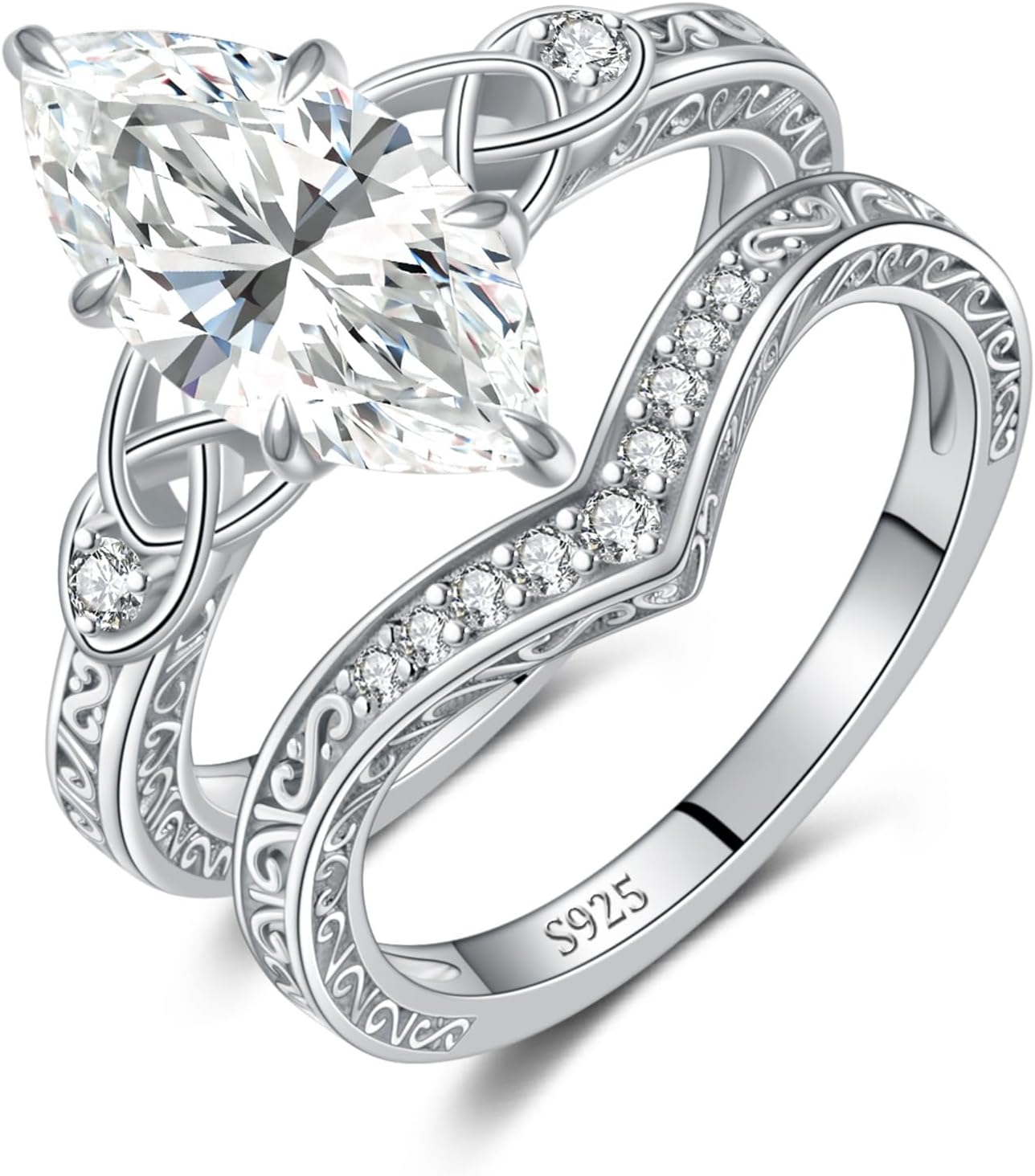 4CT Moissanite Marquise Engagement Ring Set for Women, Heart Shaped Celtic Knot D Color VVS1 S925 Sterling Silver Promise Wedding Band, Bridal Festival Gift with Certificate & Box,Size 5-10 - Image 8