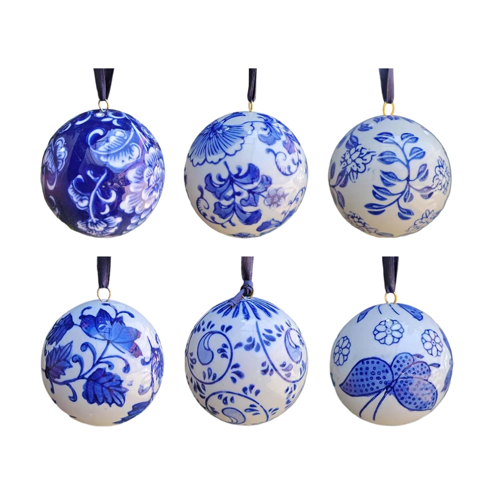 Décoration sapin Noël céramique bleue et blanche pour maison chic